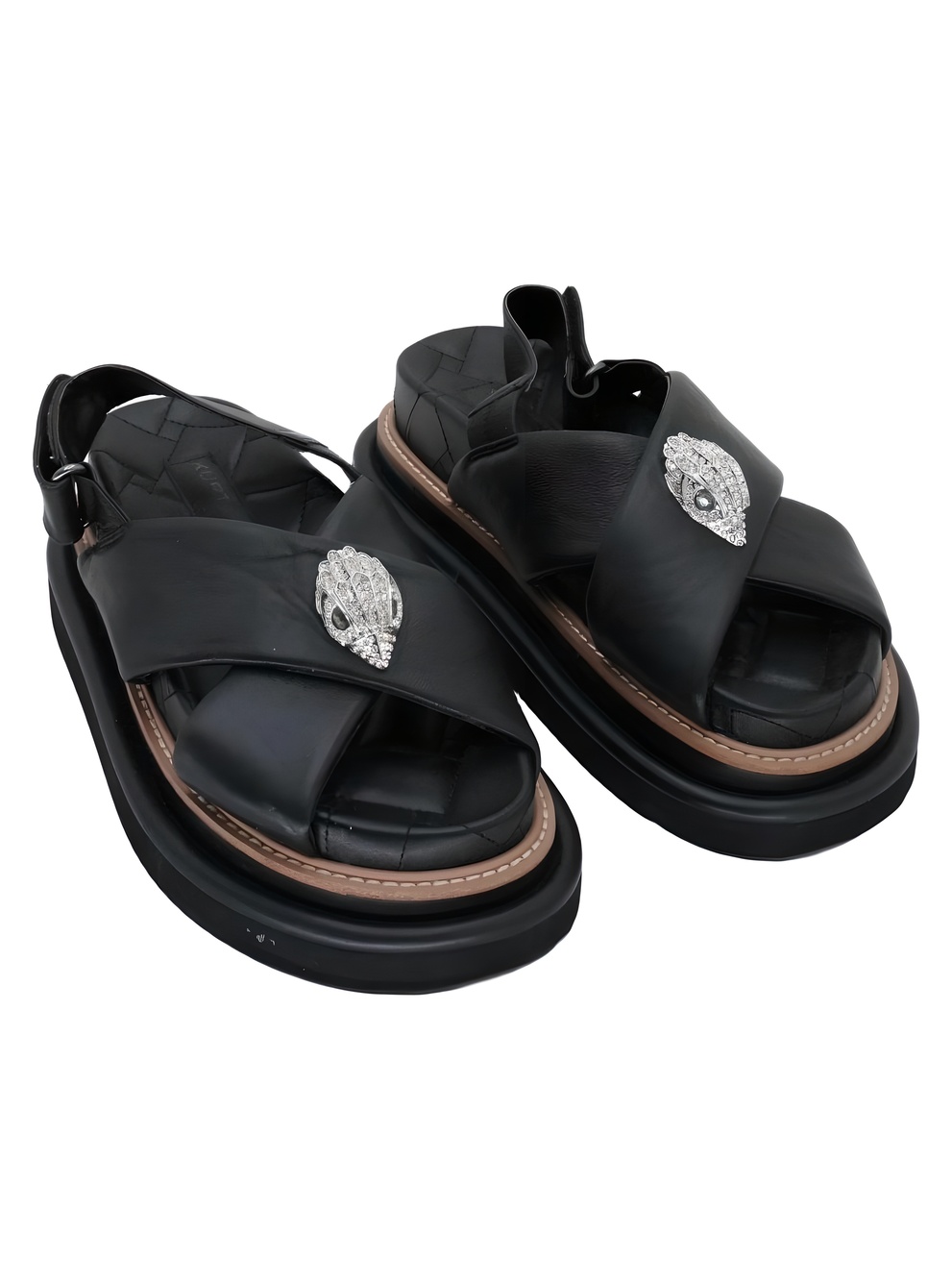 Kurt Geiger London Orson Black Crystal Eagle Chunky Platform Sandals Size 37EU